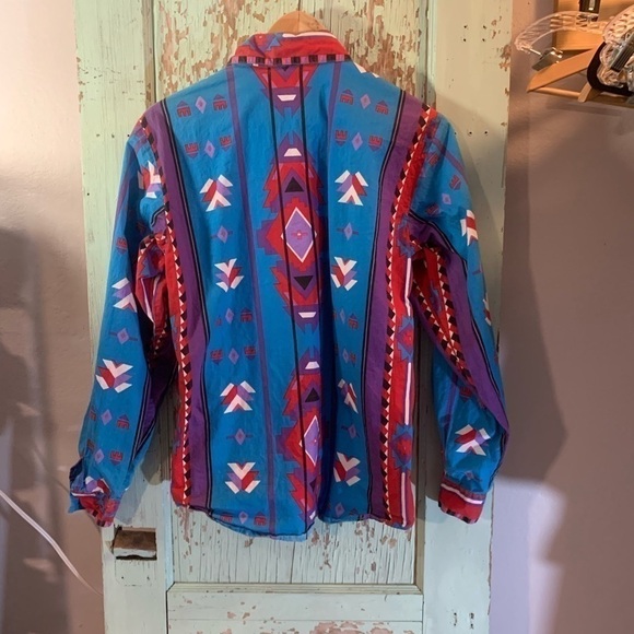 Vintage Adobe Rose 1992 Women’s Southwestern Aztec Print Long Sleeve Button Down - Picture 4 of 7